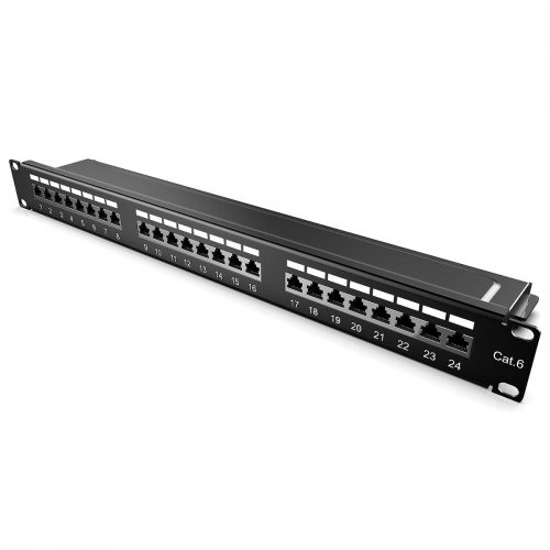 Patch Panel Cat6 με 24 θύρες RJ45 και μπάρα διαχείρισης καλωδίων, Kwmobile, Black, Metal, 44493.01