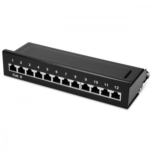 Patch Panel Cat6 με 12 θύρες RJ45 και επιτοίχια τοποθέτηση, Kwmobile, Black, Metal, 44493.02