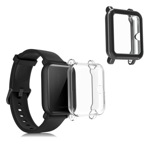 Σετ 2 θηκών για Xiaomi Amazfit Bip / Amazfit Bip Lite, Σιλικόνη, Μαύρο / Διαφανές, 54037.01