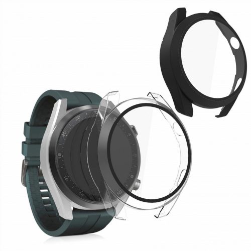 Σετ 2 θηκών για Huawei Watch 3 Pro, kwmobile, Safety Glass, Μαύρο / Διαφανές, 55794.01