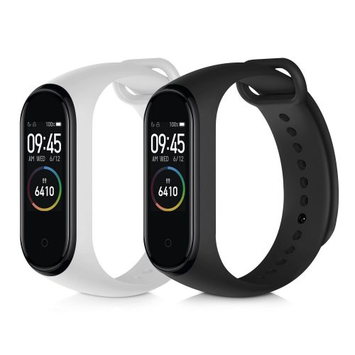 Σετ 2 λουριών για Xiaomi Mi Band 4, Kwmobile, Μαύρο/Λευκό, Σιλικόνη, 49312.02