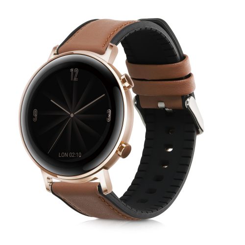 Λουράκι για Huawei Watch 2/Watch GT2 (42mm)/Honor Magic Watch 2 (42mm), Kwmobile, Καφέ/Μαύρο, Φυσικό δέρμα, 58464.05