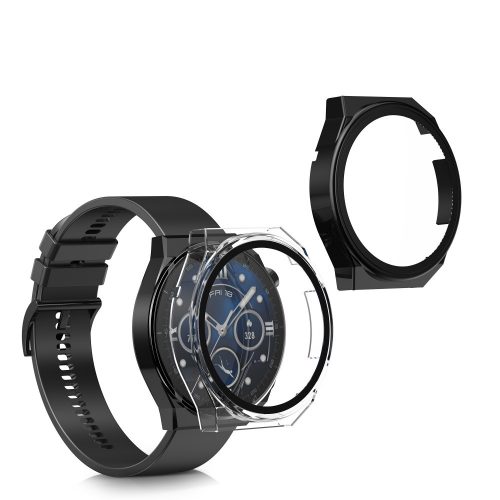 Σετ 2 θηκών για Huawei Watch GT 3 Pro (46mm), Kwmobile, Μαύρο/Διαφανές, Πλαστικό, 58882.01