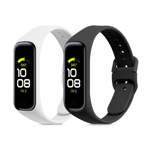 Σετ 2 ιμάντων για Samsung Galaxy Fit 2, Kwmobile, Μαύρο/Λευκό, Σιλικόνη, 53962.07