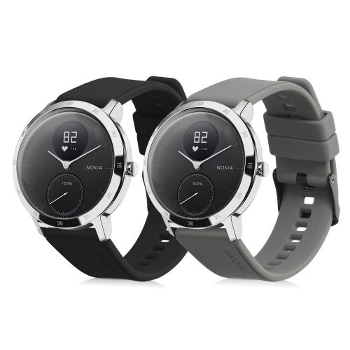 Σετ 2 ιμάντων για Withings Steel HR/Nokia Steel, Kwmobile, Black/Grey, Silicone, 58993.01