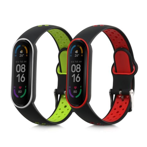 Σετ 2 ιμάντες kwmobile για Xiaomi Mi Smart Band 6/Mi Band 6/Band 5, Silicone, Green/Red, 59792.05