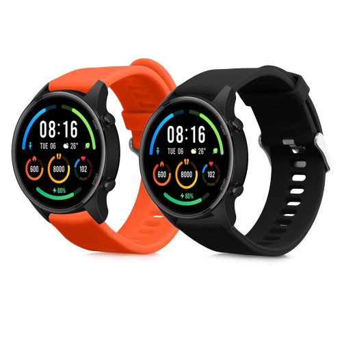 Σετ 2 ιμάντες Kwmobile για Xiaomi Mi Watch/Mi Watch Color Sport, Μαύρο/Πορτοκαλί, Σιλικόνη, 58466.04