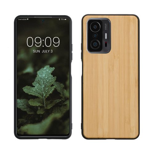 Θήκη Kwmobile για Xiaomi 11T/11T Pro, Καφέ/Μαύρο, Ξύλο/Σιλικόνη, 56465.24