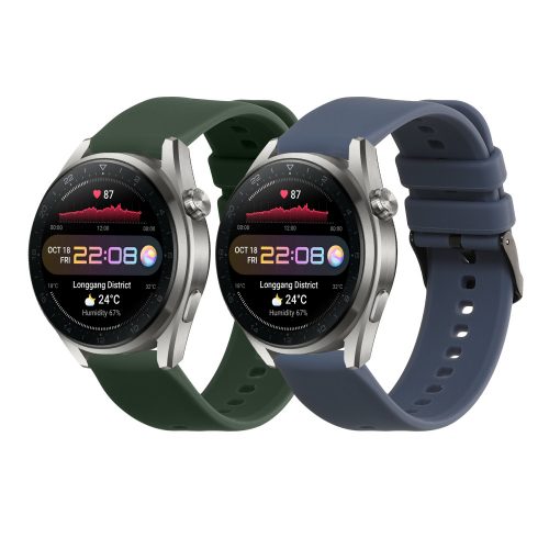 Σετ 2 ιμάντες Kwmobile για Huawei Watch 4/Watch 4 Pro/Watch 3, Σκούρο Πράσινο/Μπλε, Σιλικόνη, KWM000024SW002C