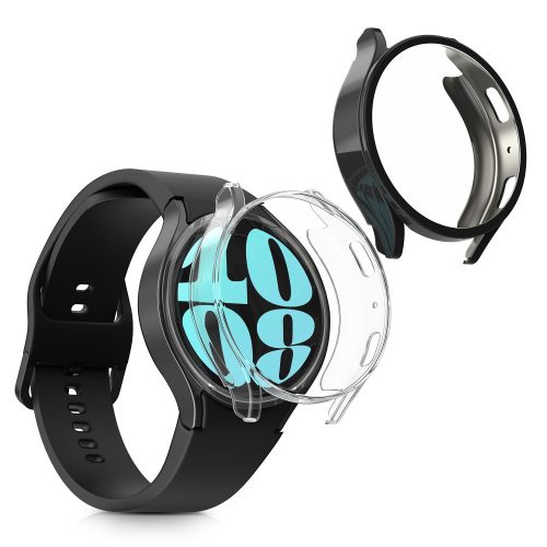 Σετ 2 θηκών Kwmobile για Samsung Galaxy Watch 6, Μαύρο/Διαφανές, Σιλικόνη, KWM000024TH002C