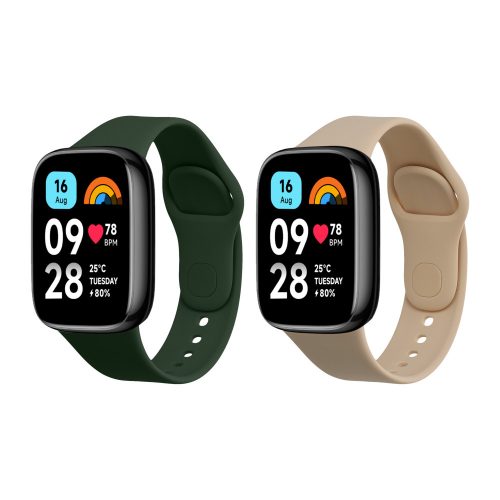 Σετ 2 ιμάντες Kwmobile για Xiaomi Redmi Watch 3 Active, Σκούρο Πράσινο/Μπεζ, Σιλικόνη, KWM000024XY002C