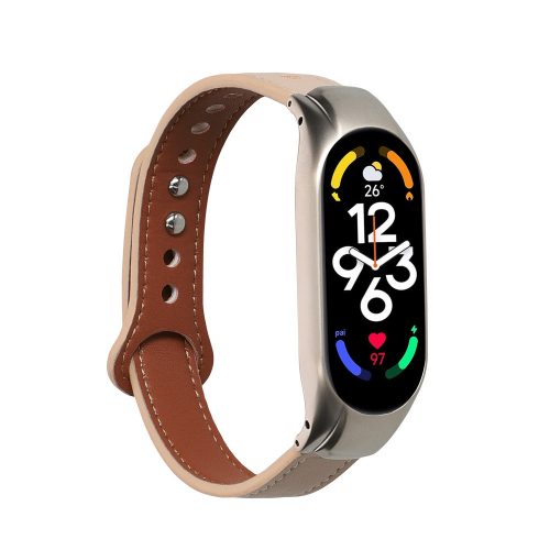 Λουράκι Kwmobile για Xiaomi Mi Band 7, Μπεζ/Καφέ, Φυσικό δέρμα, KWM000024YZ002C