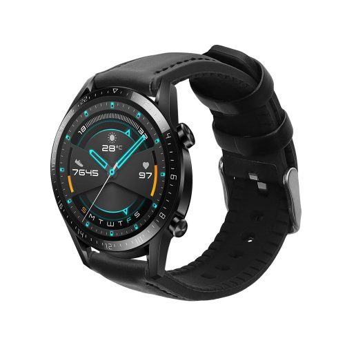 Kwmobile Strap για Huawei Watch GT 3/Watch GT 2/Watch GT, Μαύρο, Φυσικό δέρμα, KWM000013PG003C