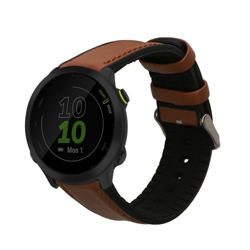 Kwmobile Strap for Garmin Forerunner 55, Καφέ/Μαύρο, Φυσικό δέρμα, KWM0000253G001C