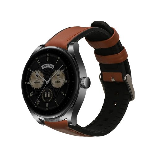 Λουράκι Kwmobile για Huawei Watch GT 4 (46mm)/Ρολόι Μπουμπούκια, Καφέ/Μαύρο, Φυσικό δέρμα, KWM0000253S001C