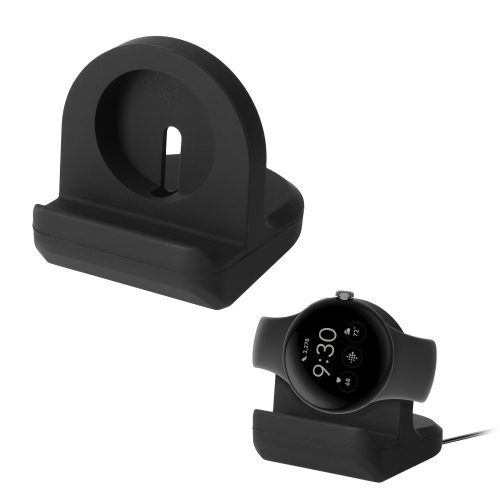 Kwmobile Docking Stand for Google Pixel Watch 2, Black, Silicone, KWM0000259O001C