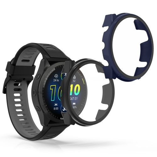 Σετ 2 θηκών Kwmobile με γυαλί ασφαλείας για Garmin Forerunner 965, Μαύρο/Σκούρο Μπλε, Πλαστικό, KWM0000194R003C