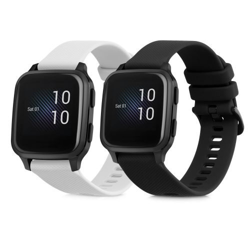 Σετ 2 λουριά για Garmin Venu Sq/Venu Sq Music, Kwmobile, Μαύρο/Λευκό, Σιλικόνη, 57776.06