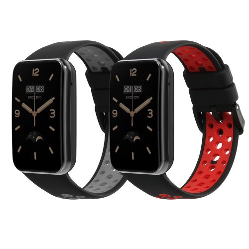 Σετ 2 ιμάντες kwmobile για Xiaomi Mi Band 7 Pro, Silicone, Grey/Red, 59603.01