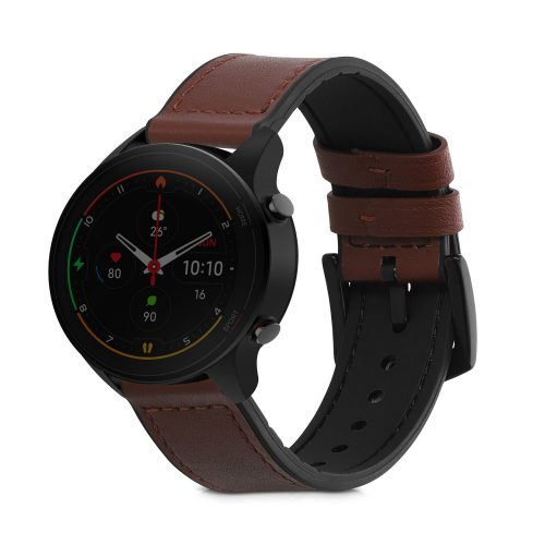 λουράκι kwmobile για Xiaomi Mi Watch/Mi Watch Color Sport, Φυσικό δέρμα, Καφέ/Μαύρο, 60119.18