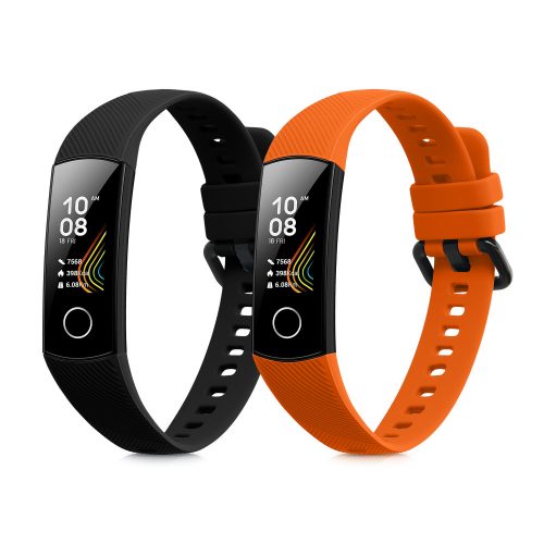 Σετ 2 ιμάντες kwmobile για Honor Band 5/Band 4, Silicone, Black/Orange, 59596.04